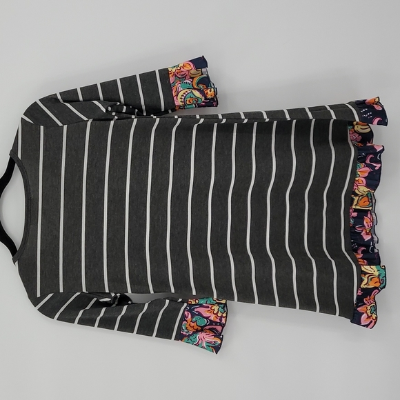 Simply Sothern Dress Pineapple Striped Print Ruffle Hem & Sleeves Relaxed Fit - Picture 9 of 9